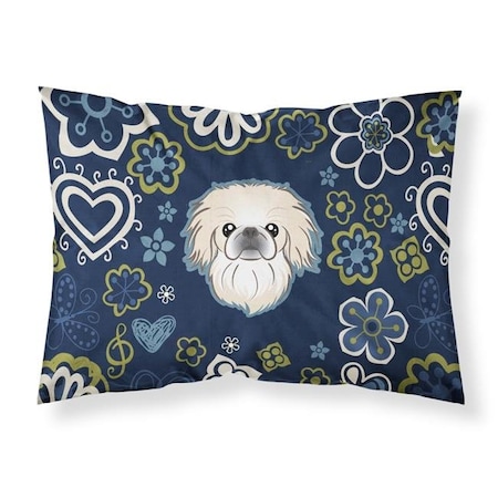 Carolines Treasures BB5072PILLOWCASE Blue Flowers Pekingese Fabric Standard Pillowcase BB5072PILLOWCASE